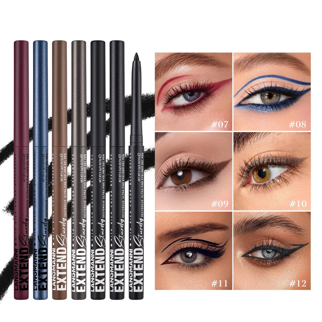 Set of 12 colourful gel glitter eyeliner pencils in waterproof formula for multi-purpose makeup