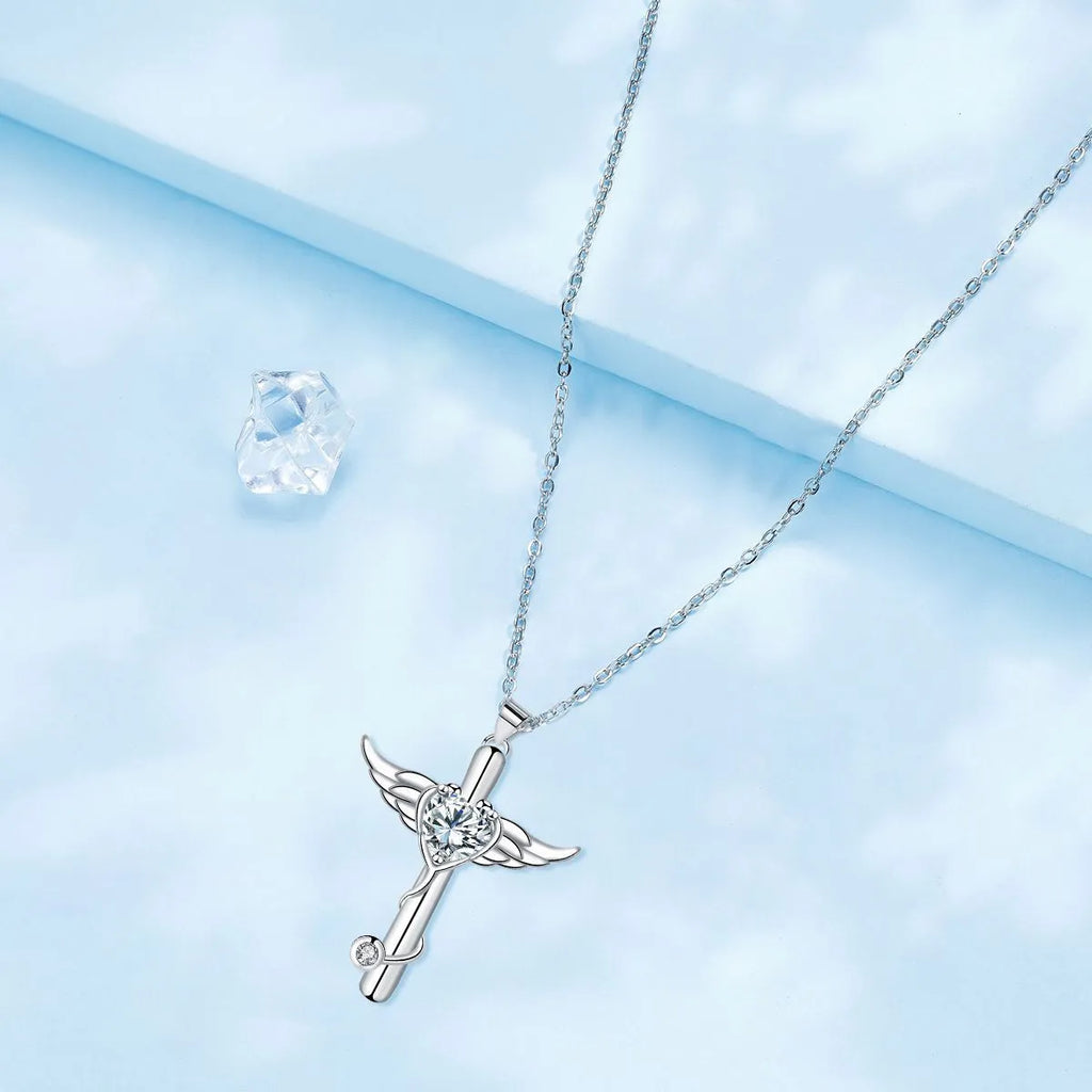 Cross stethoscope necklace with personality wings design in electroplated copper, available in white or red diamond colours