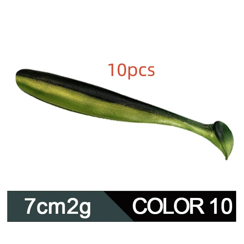 A 7cm long, two-tone T-tail soft worm fishing lure for mandarin fish and topmouth culter.