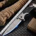 Alloy folding knife with extended blade showing 60-degree tip angle and handle options