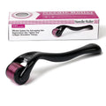 Black and purple derma rollers with titanium needles showing different needle length settings from 0.2mm to 1mm
