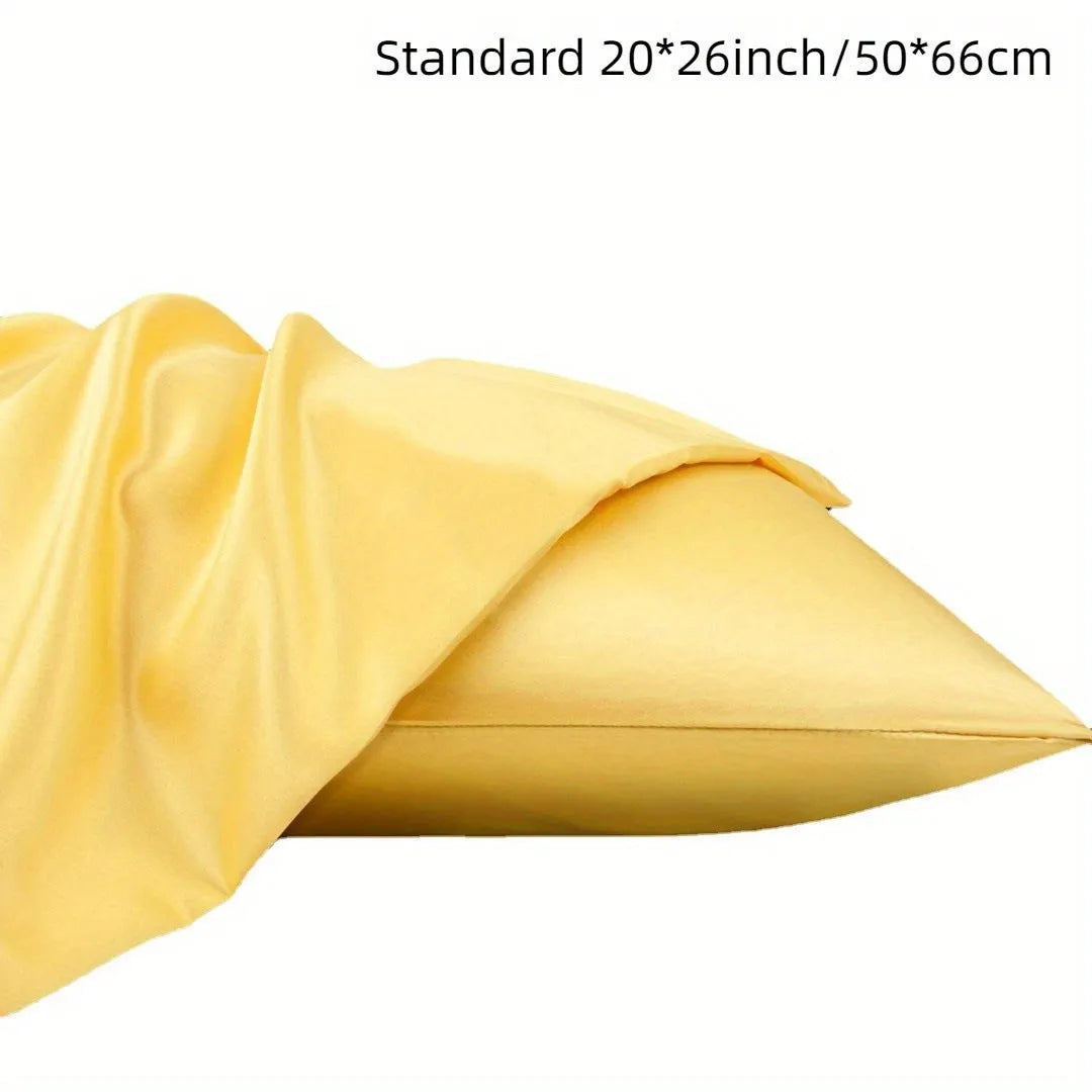 Satin cloth solid colour pillowcase pair in polyester fibre with plain weave finish