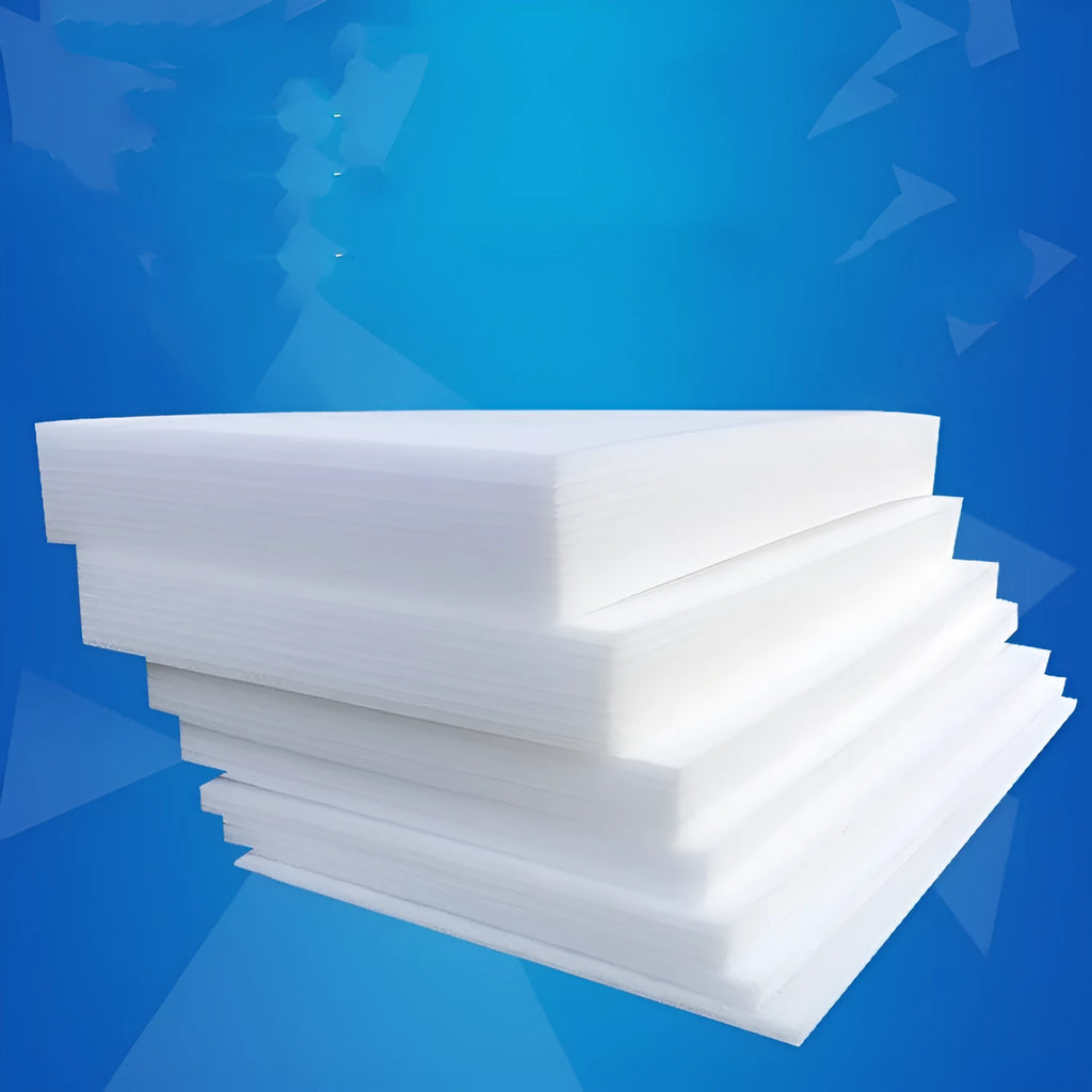 Large white rectangular EPE pearl cotton foam board showing thickness edge.