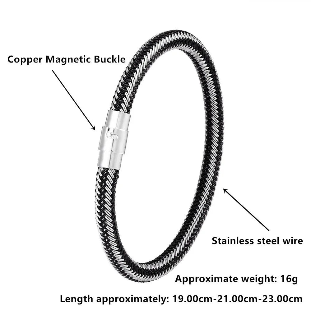 Titanium steel geometric wire bracelet with magnetic closure in silver tone