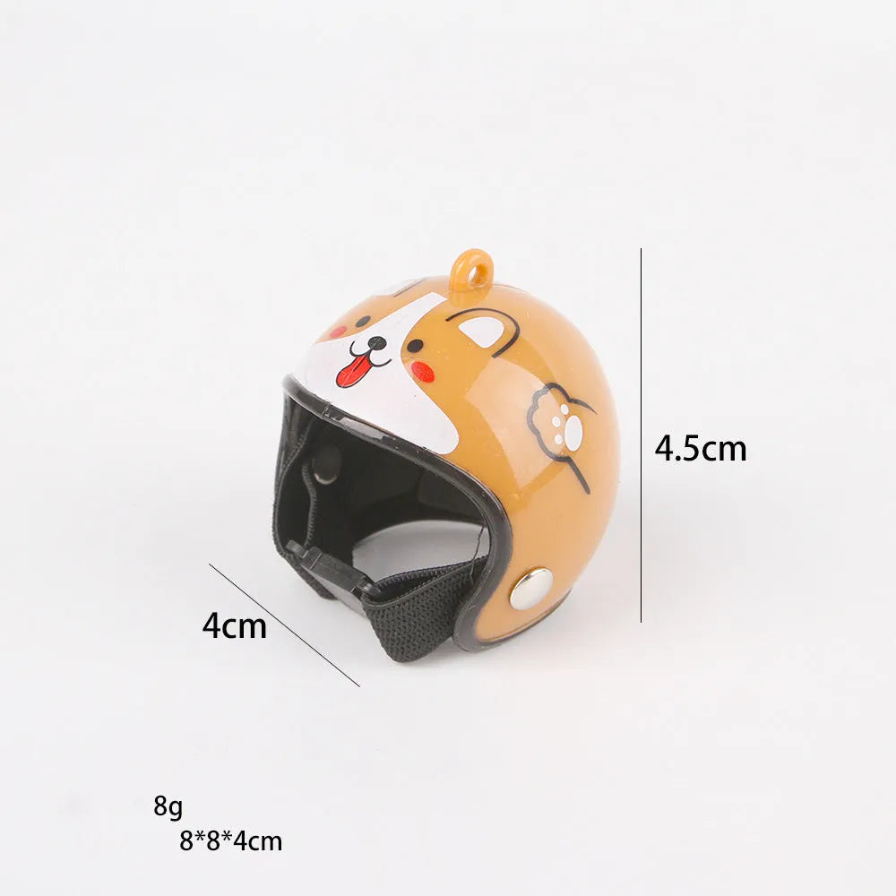 Small hard plastic helmet with elastic straps and sponge lining for a chicken or pet bird.