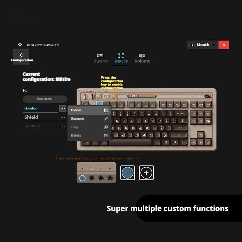 Retro87 C64 wireless Bluetooth mechanical keyboard with rocker on a desk.
