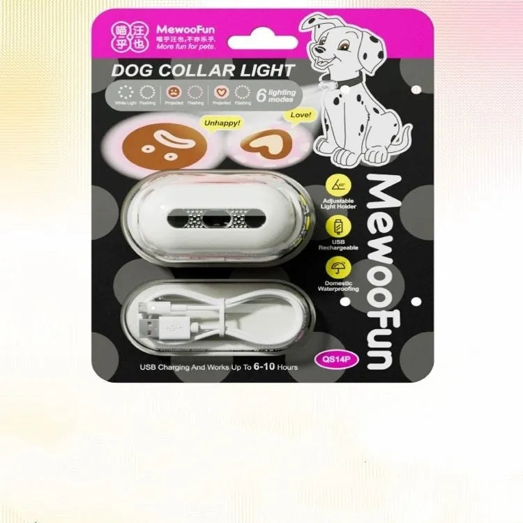 Pet luminous collar with hanging lamp ring in four colour options showing printed pattern designs