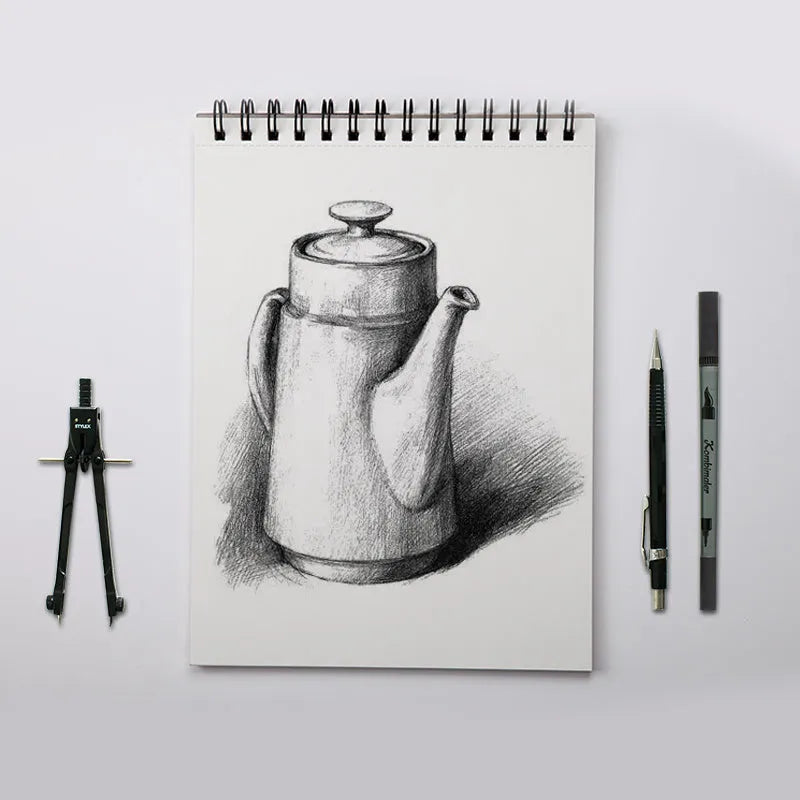 A4 sketch book showing coil binding and glue binding options with paper weight specifications
