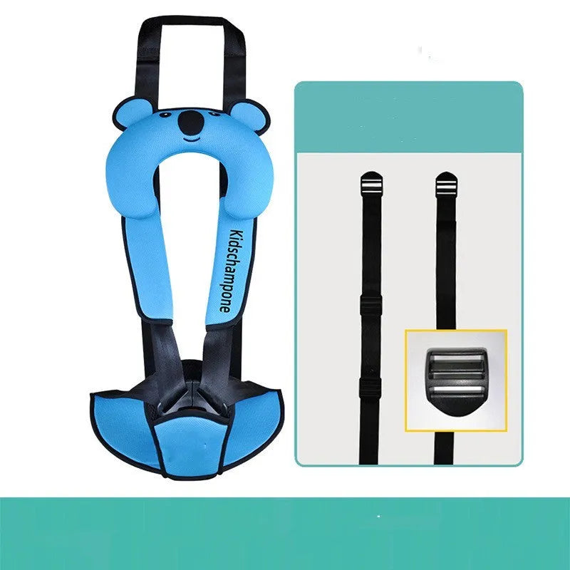Portable child safety seat belt retainer in polyester construction with dimensions 33x22x9.5cm