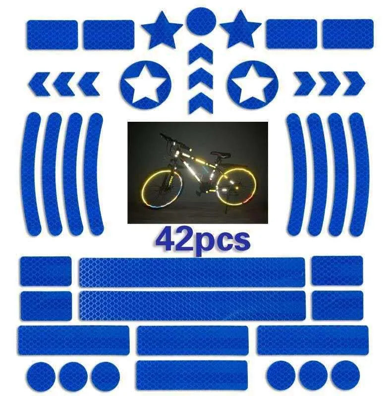 Bicycle reflective warning tape with geometric grid pattern in blue, yellow, red and white colours