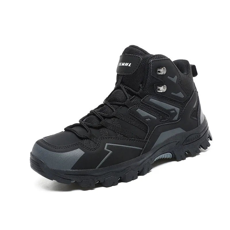 Same high-top hiking sneakers in light brown colour with front lace-up design and natural rubber outsole