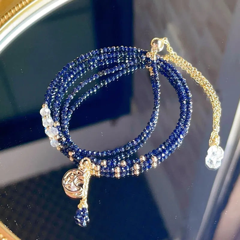 Women's multi-layer bracelet with three interlocking rings featuring blue sand stone details