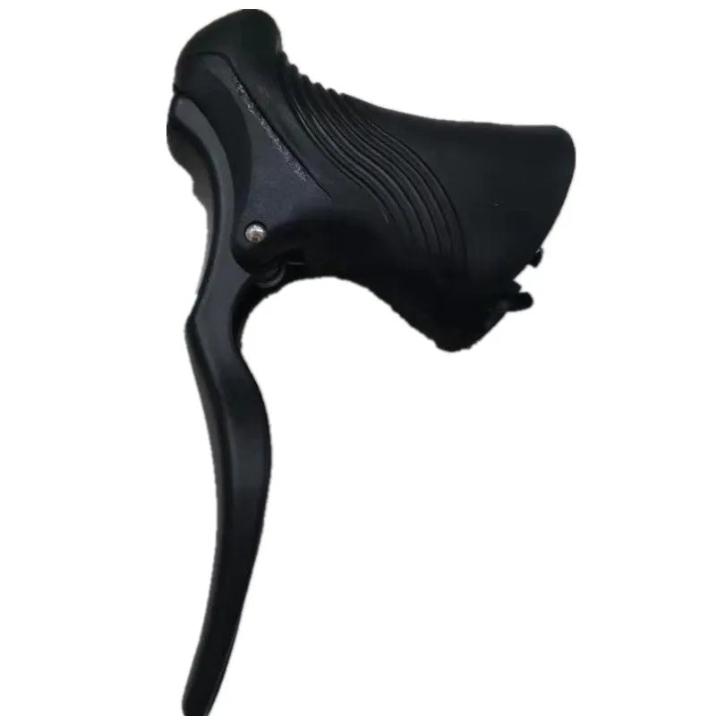 Pair of aluminium alloy road bicycle brake handles in black, showing clamp for handlebar.