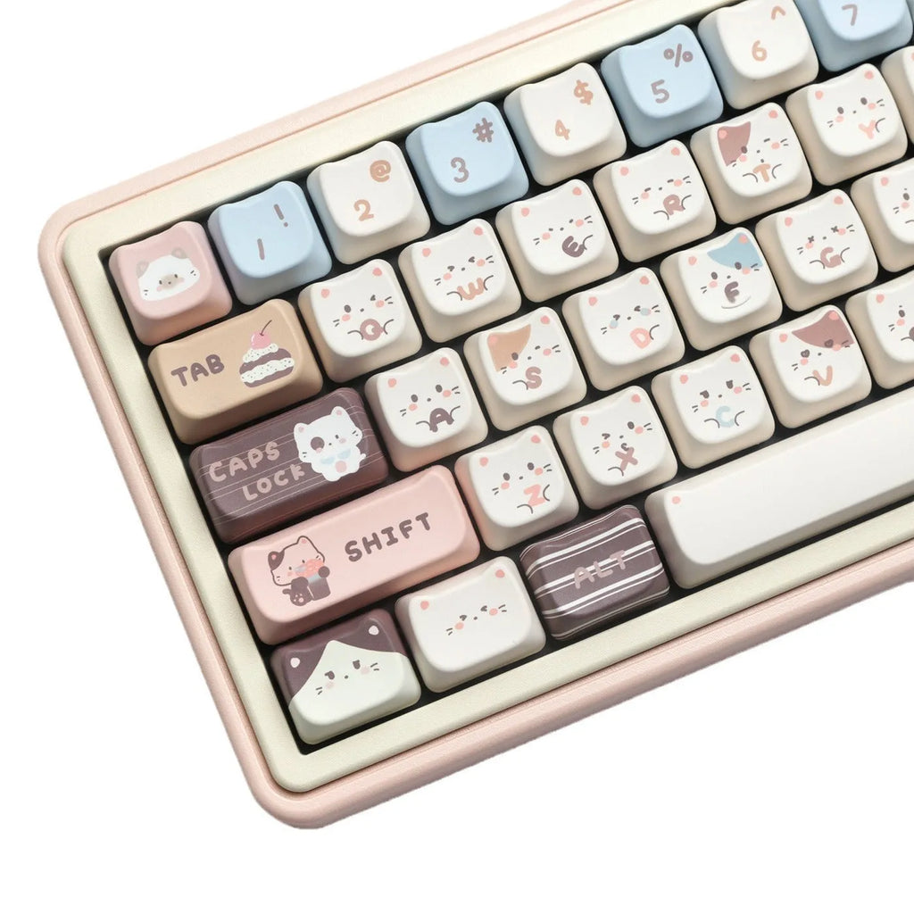 Sea salt cat themed PBT mechanical keyboard keycaps in full 26-unit set with optional 7u space bar