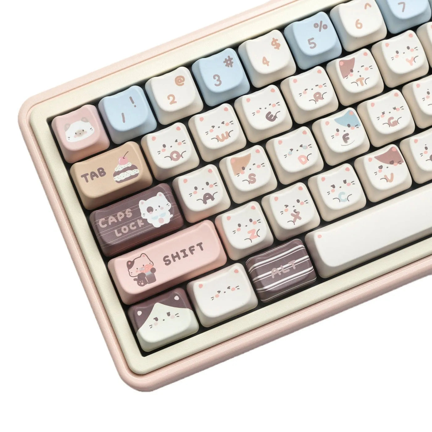 Sea salt cat themed PBT mechanical keyboard keycaps in full 26-unit set with optional 7u space bar