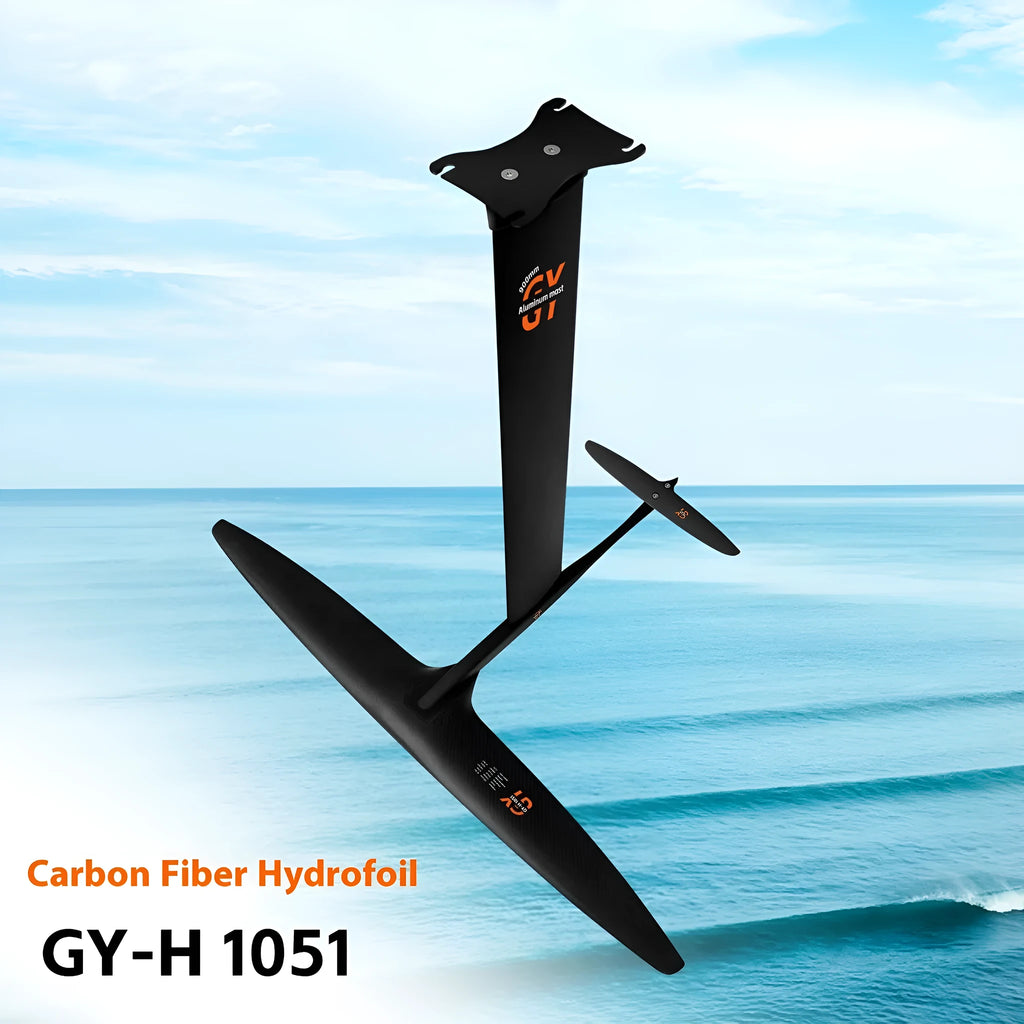 Black carbon fiber racing hydrofoil for surfboards with 1051mm front wing