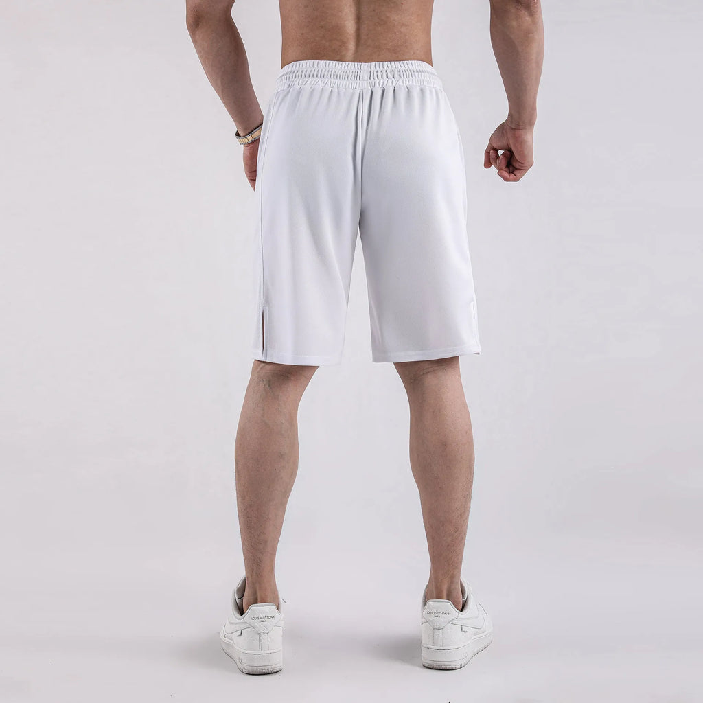 Men's black quick-drying mesh shorts with elastic waistband and loose fit for summer sports