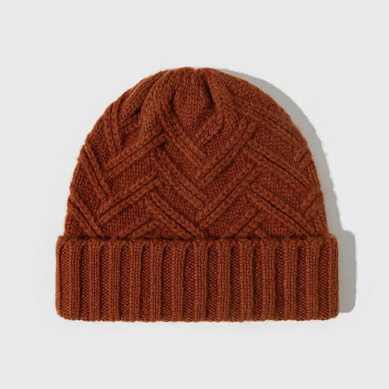 Wool knitted women's hat with dome crown and totem pattern in six colour options