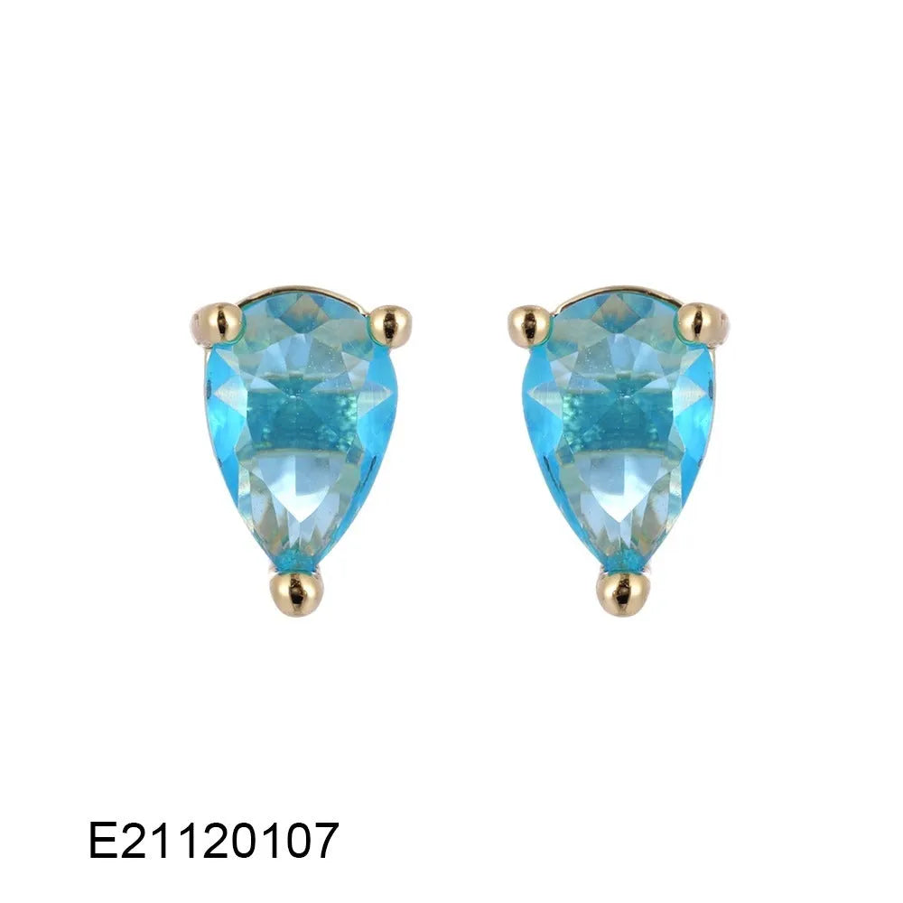 Brass gold-plated drop and pear-shaped earrings with zircon stones in candy colours