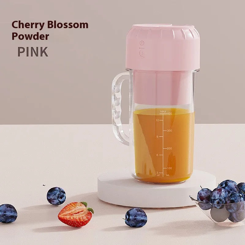 Household multifunction juicer with USB charging in cherry blossom pink or avocado green colours