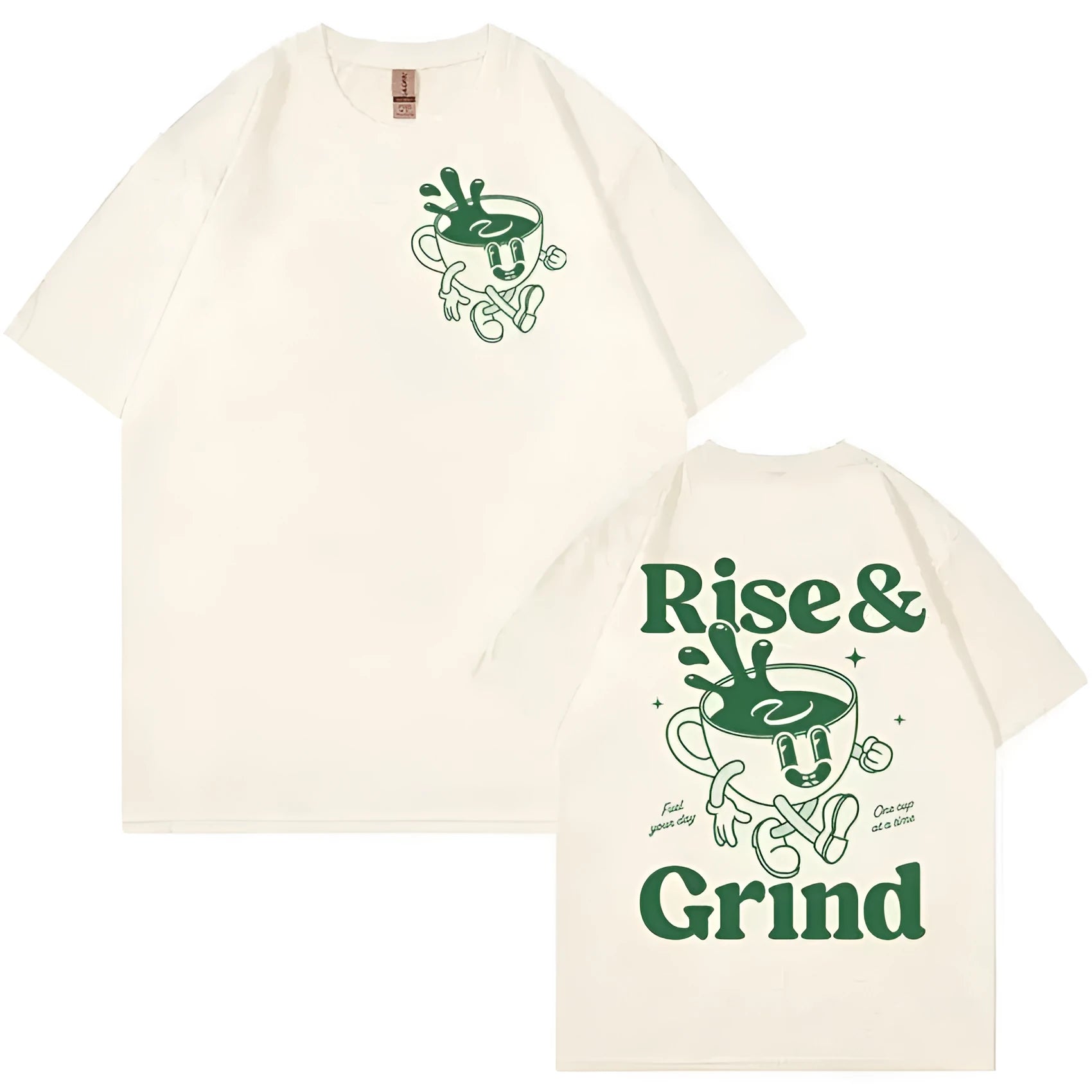 Loose linen t-shirt with cartoon design print on front in multiple colour options