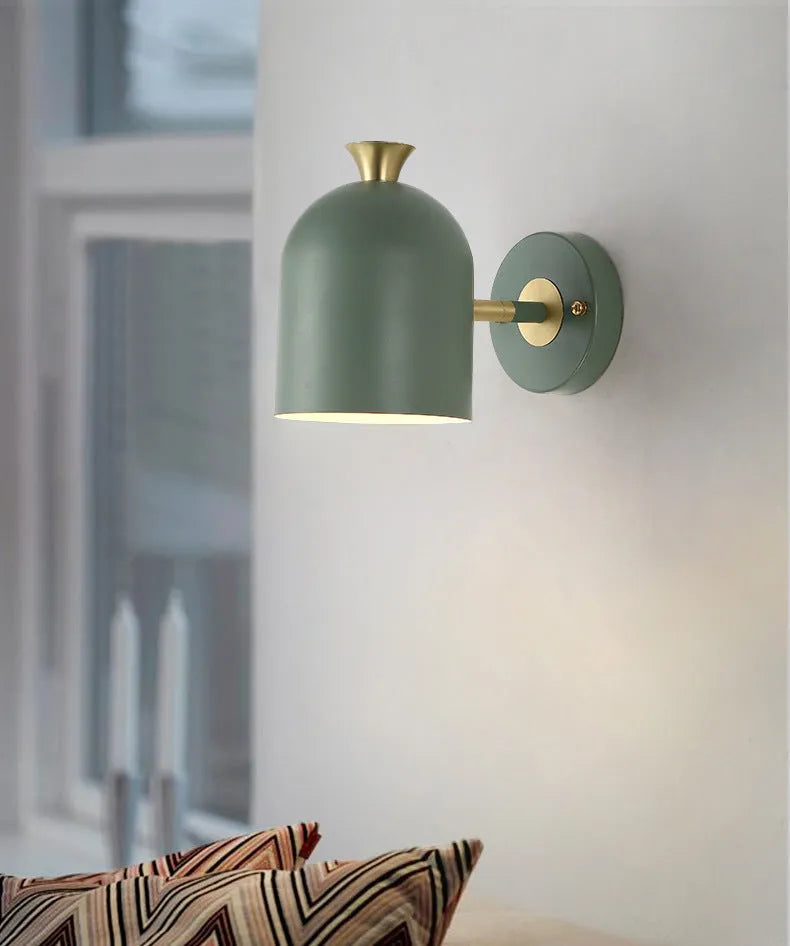 Single-head aluminium wall lamp with LED mirror front in blue, green, pink, or yellow light colour options