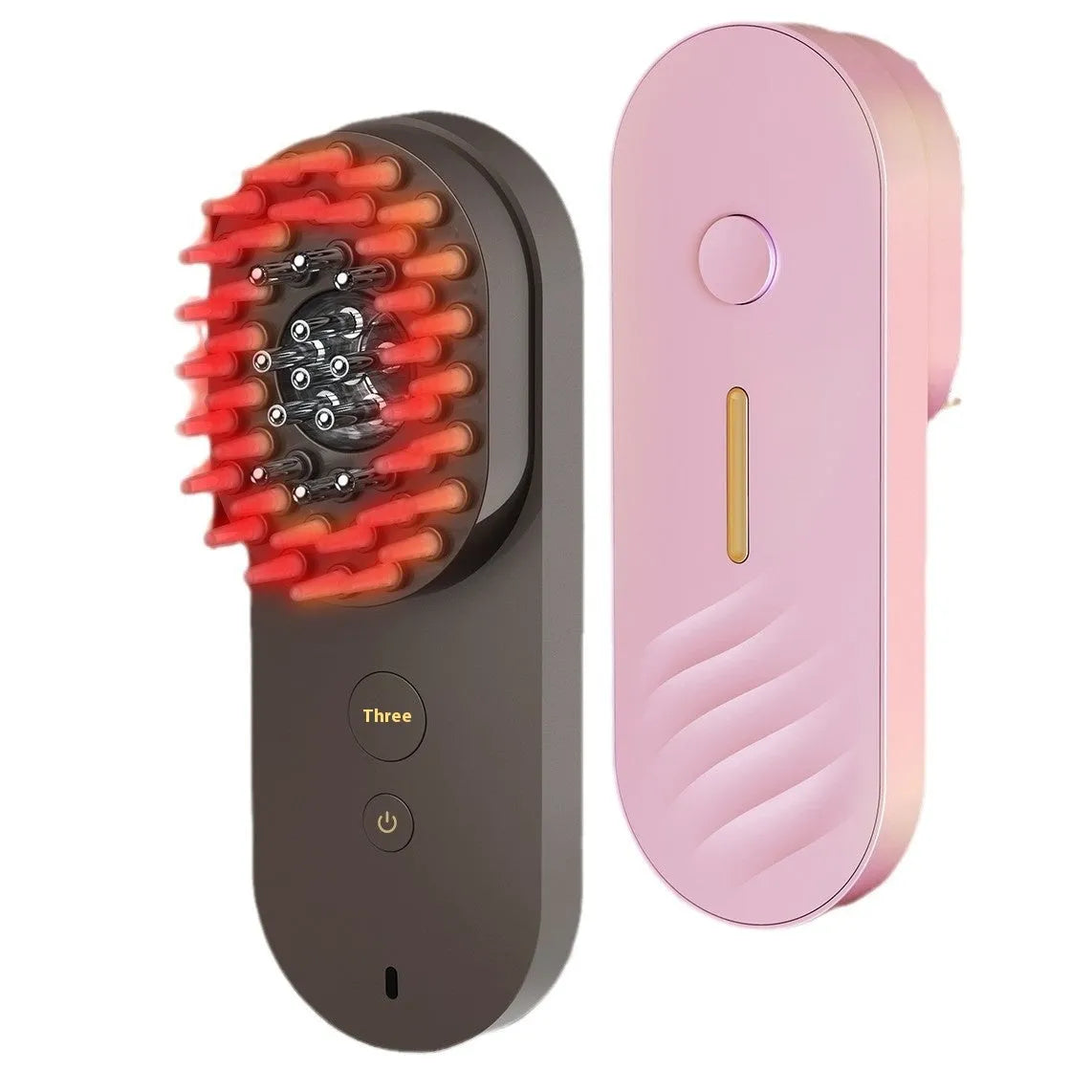 Smart massage comb with red light therapy function in pink colour