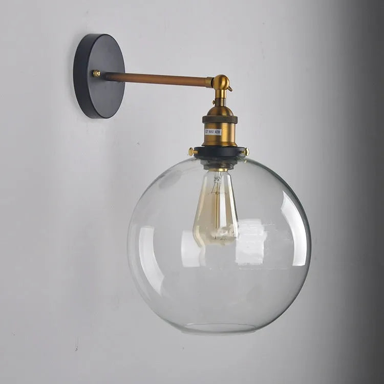20cm round ball glass wall lamp with aluminium holder in retro style