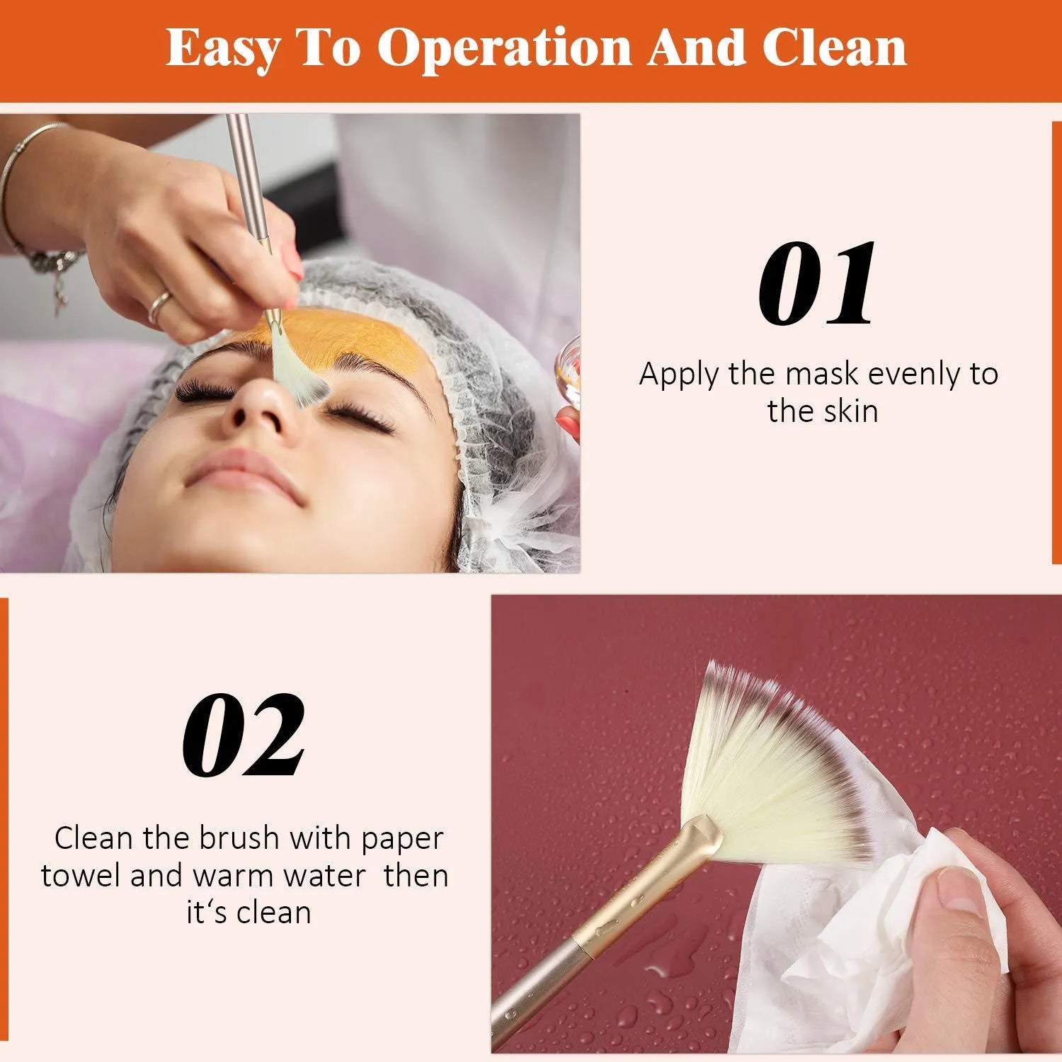 10 professional facial fan makeup brushes with champagne finish and acrylic handles, shown with brush covers.