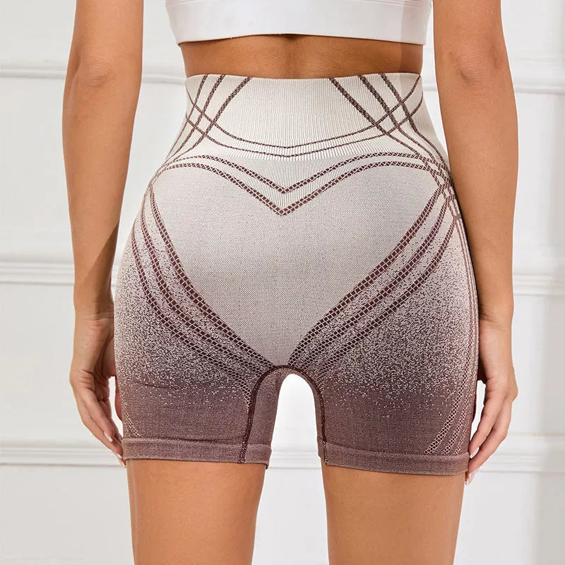 Women's high-waisted gradient fitness shorts in black colour for yoga and running