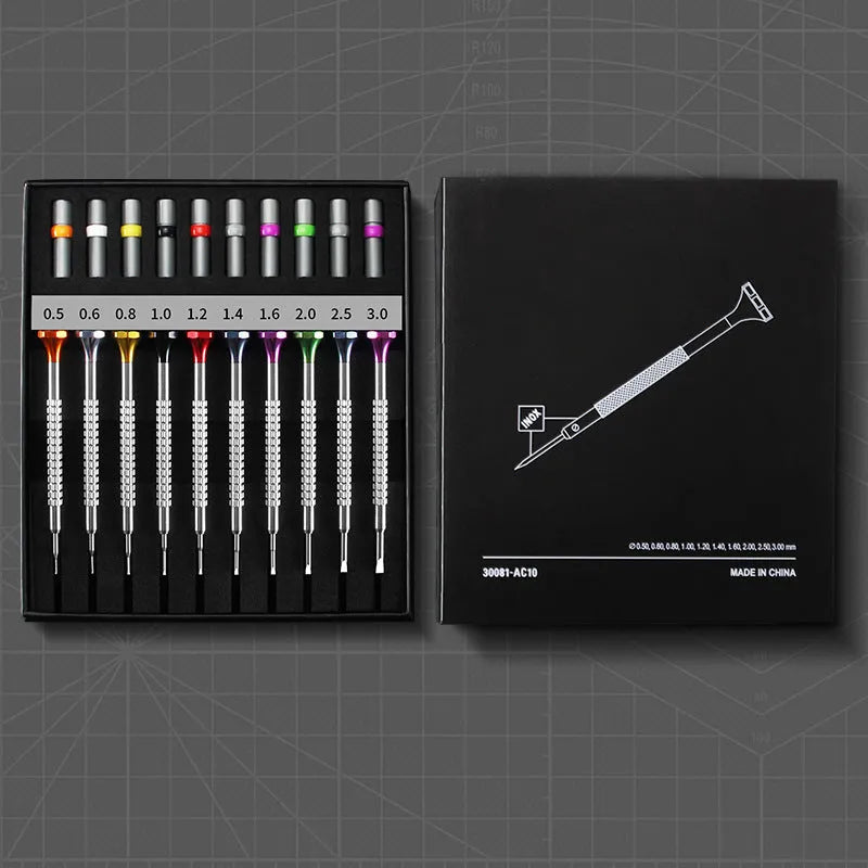 10-piece precision screwdriver set with 20 spare bits for glasses and clock repair tools