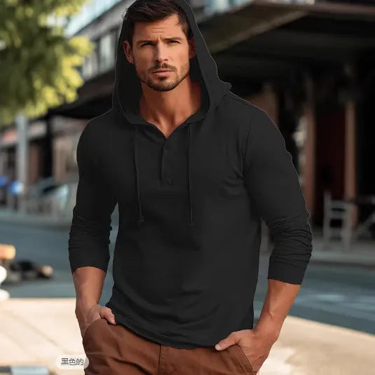Cotton casual sports hoodie top in dark blue colour with pullover design and long sleeves