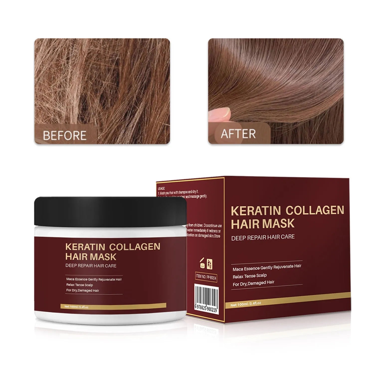 100ml tube of collagen hair mask for moisturising, repairing and strengthening hair