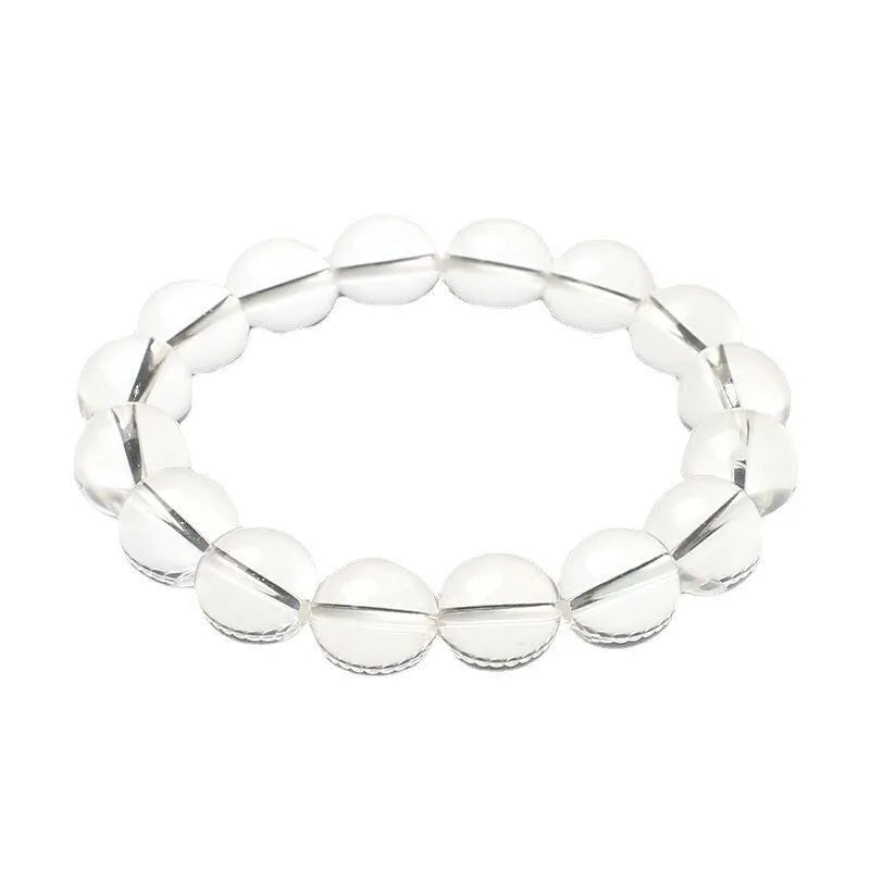 Natural Donghai old mine white crystal geometric bracelet with round beads.