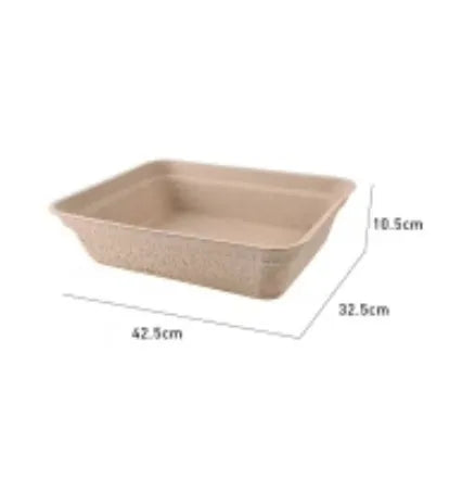 Brown disposable waterproof cat litter box with low sides, shown in three different size options.