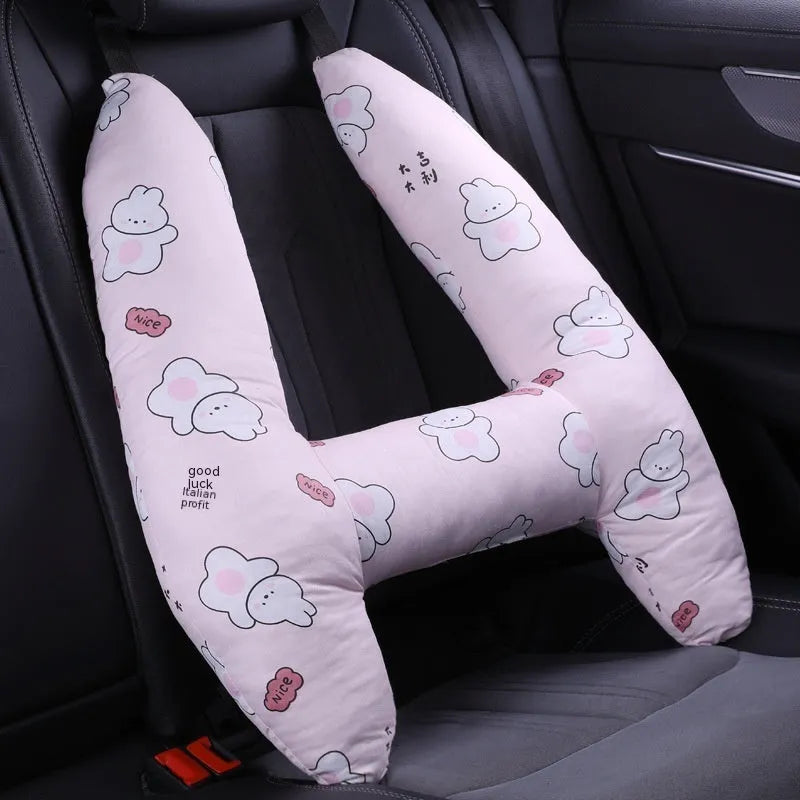 55cm by 70cm car headrest pillow in floral skirt rabbit design with optional neck support pillow.