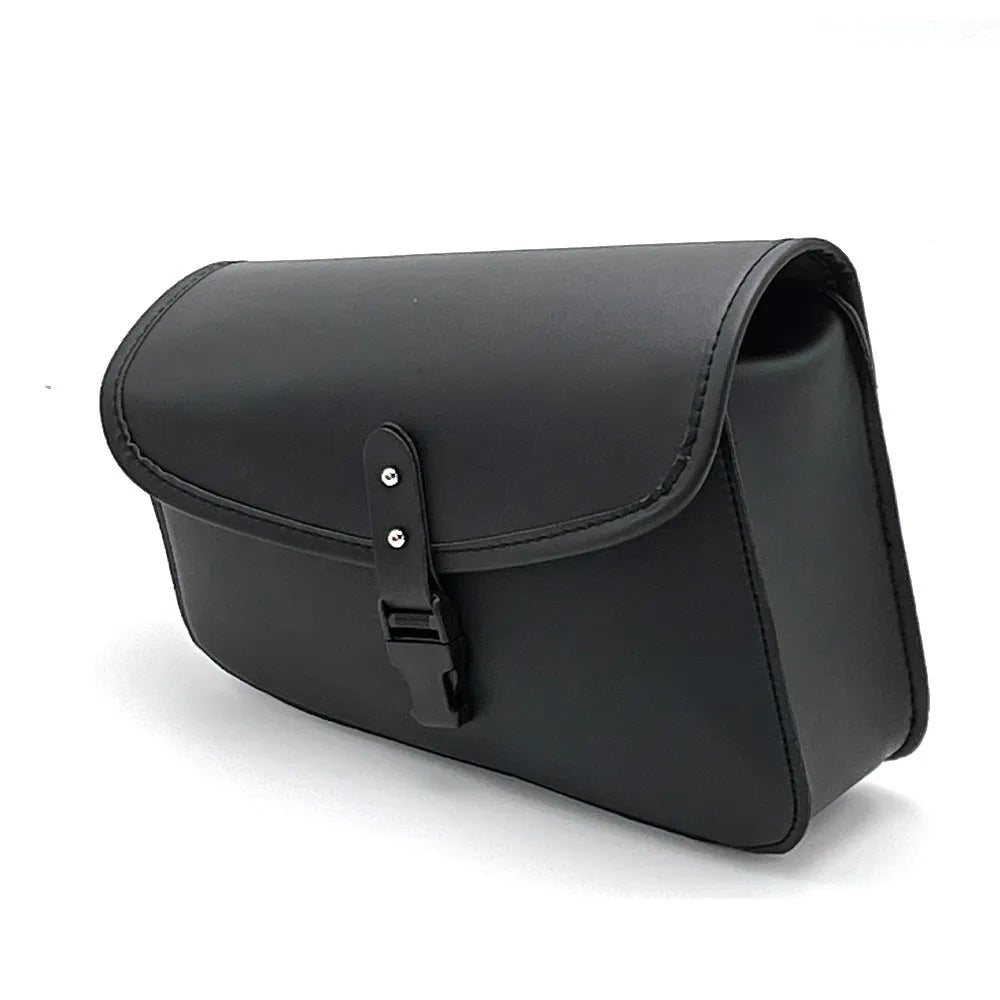 Black motorcycle swingarm side saddlebag mounted on Sportster motorcycle