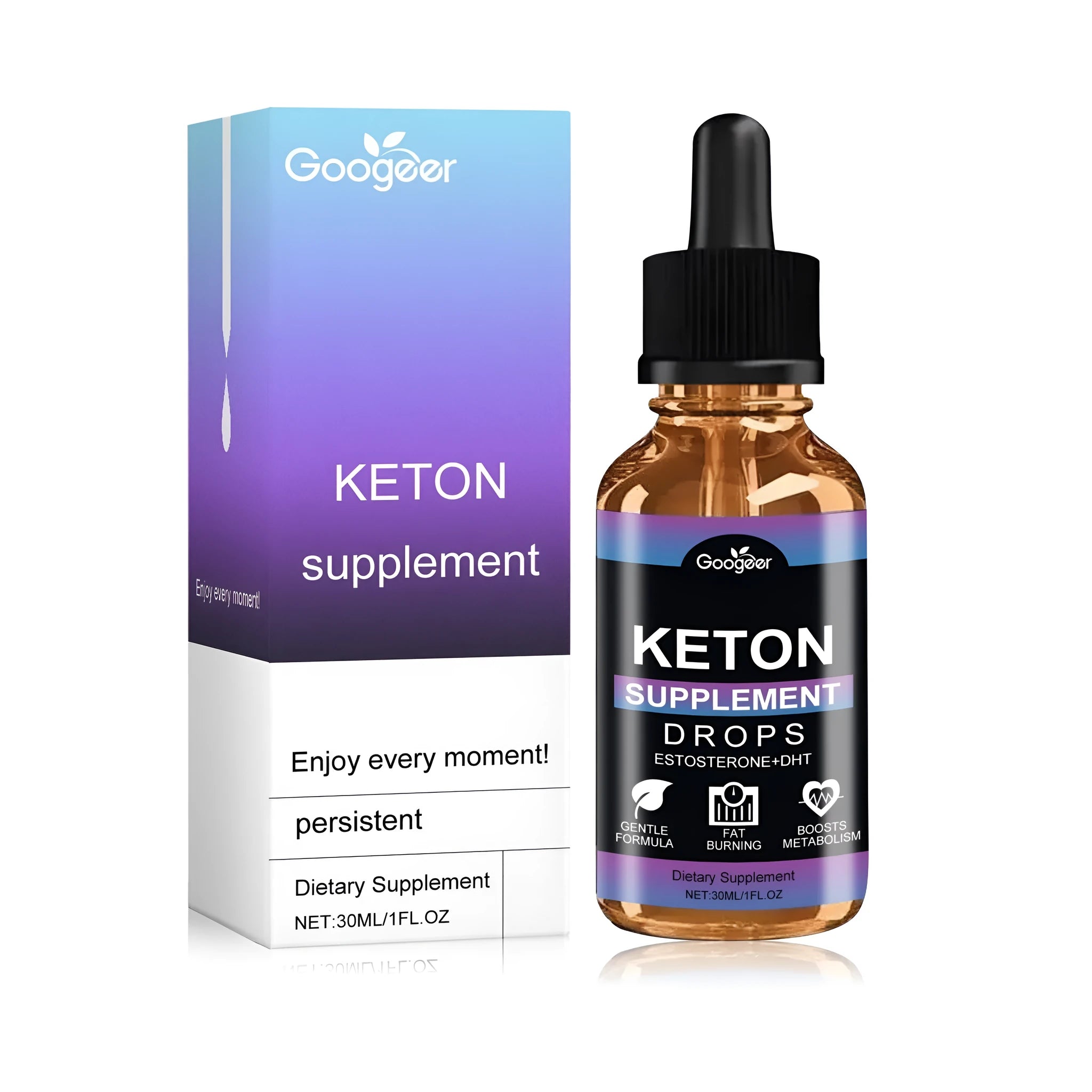 30ml dropper bottle of caramel-coloured Vitex negundo and acetyl tyrosine liquid dietary supplement.