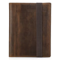 Brown Crazy Horse leather A5 notebook protective sleeve with a square shape.