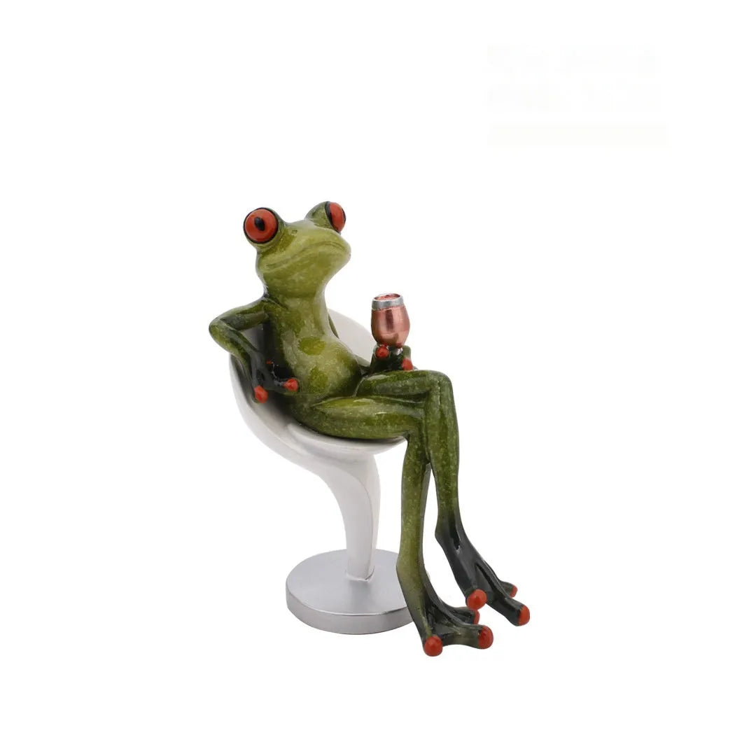 Pastoral style synthetic resin frog figurine home decoration on a wooden surface.