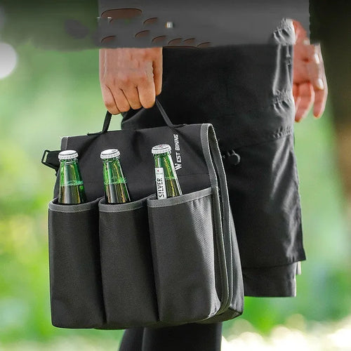 Black bicycle double-sided drink shelf bag mounted on bike frame with 2L capacity