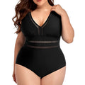 Black printed plus size women's bikini swimsuit with mesh fabric