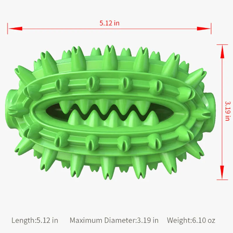 Green and yellow cactus-shaped rubber dog chew toy for dental cleaning