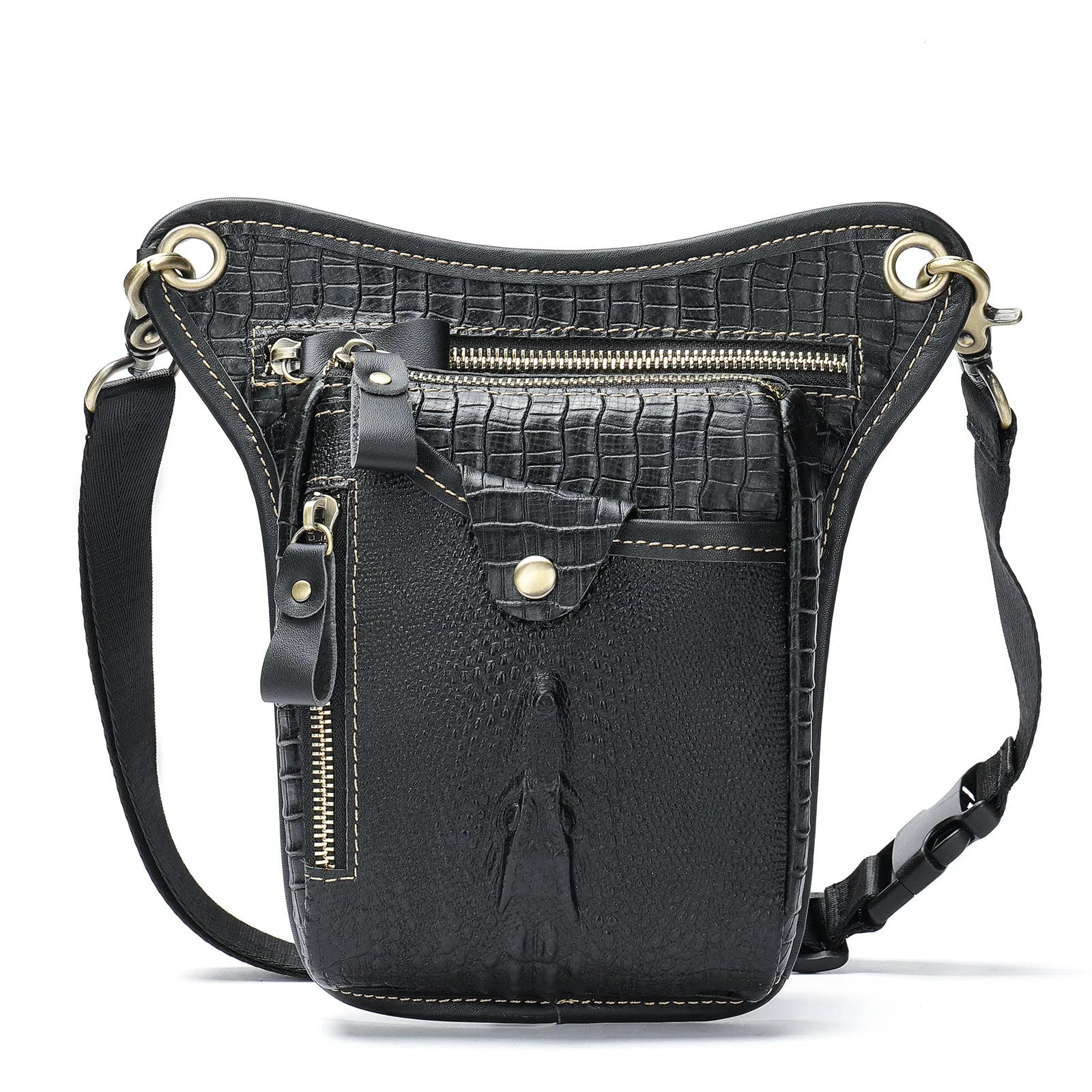 Men's brown crazy horse leather vintage satchel bag with flap closure