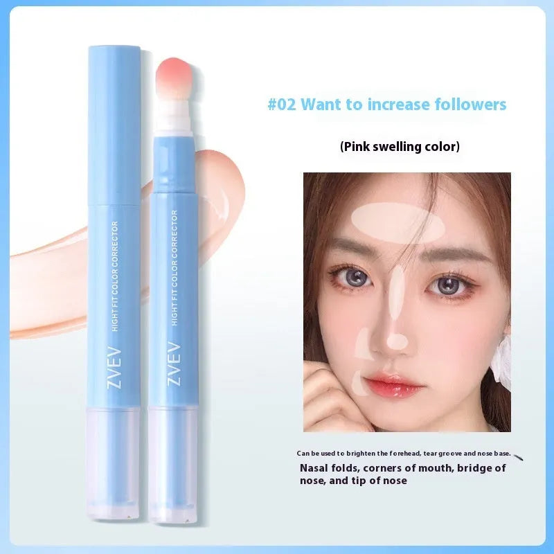 Concealer pen cream with sponge brush head in three shade options for skin and clothing.