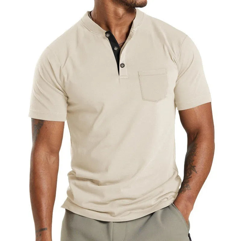 Men's short sleeve button-down polyester shirt with chest pocket in multiple colour options