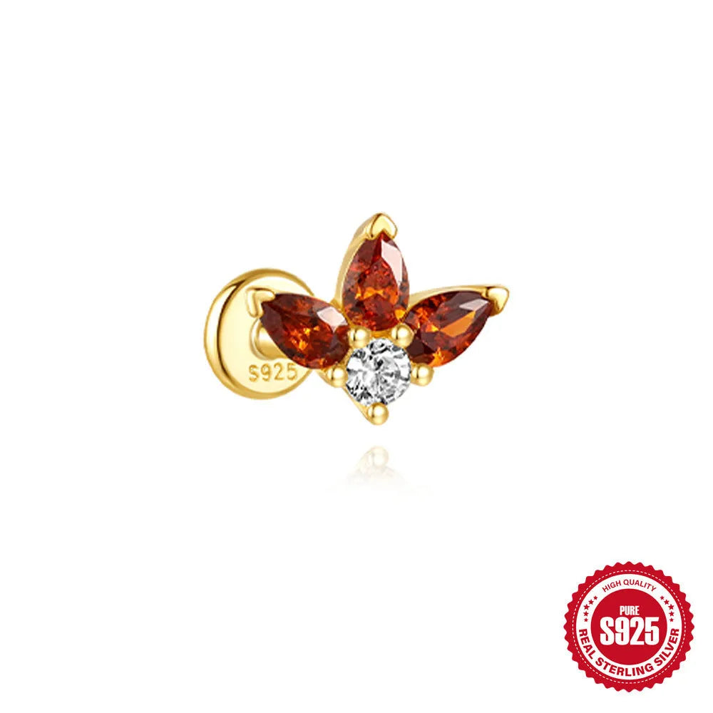 S925 sterling silver water drop earrings with flat spiral puncture design in single gold colour