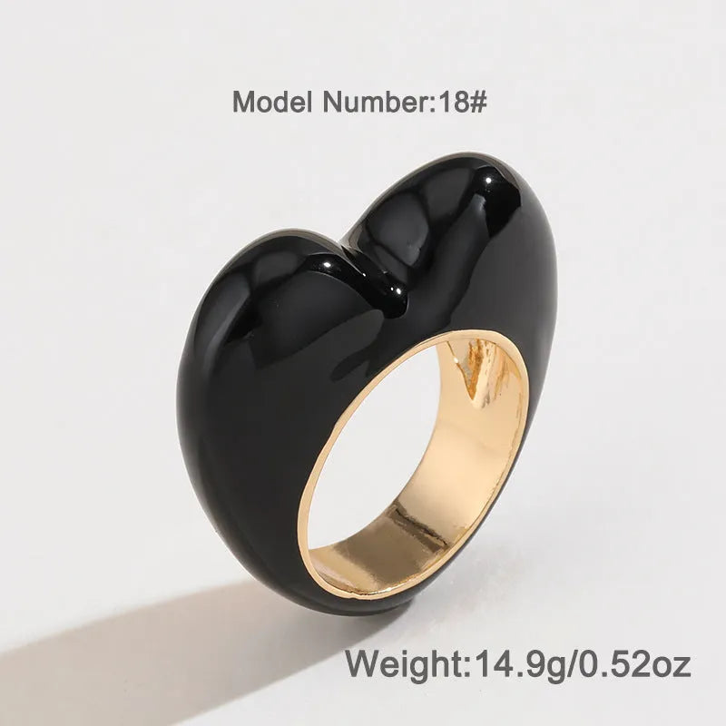 Three-dimensional heart-shaped enamel fashion ring in choice of colours on zinc alloy.