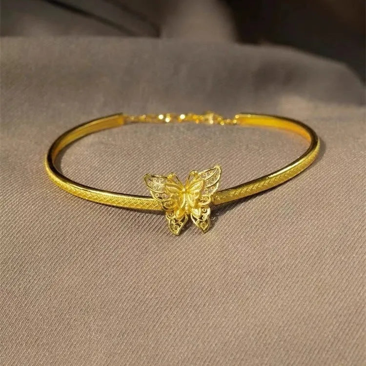 Copper half bracelet with New Chinese retro hemp pattern and ancient silk butterfly motif, electroplated finish
