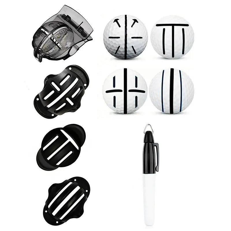 Golf ball scriber alignment tool set with 4 marking pens for putting practice